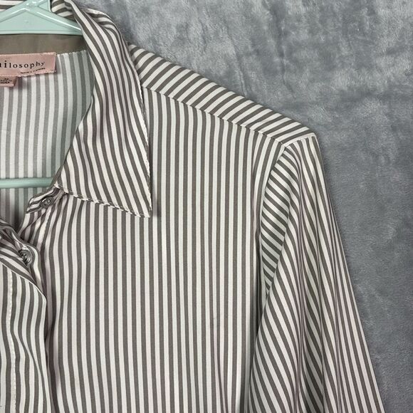 Philosophy White Beige Striped Long Sleeve Button Front Shirt Top Size Medium - Picture 3 of 10